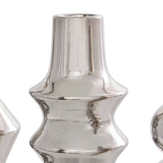 Silver Ceramic Abstract Bubble Ribbed Vase Set